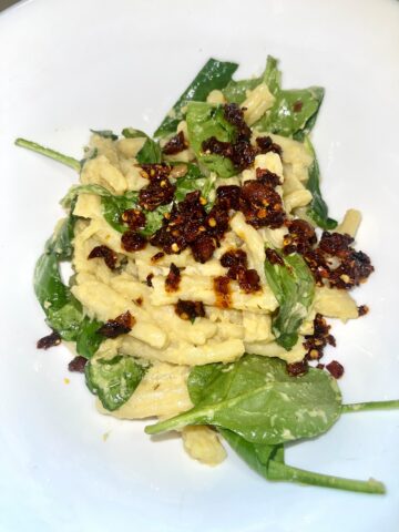 Vegan Easy Hummus Casarecce Pasta With Spinach Recipe