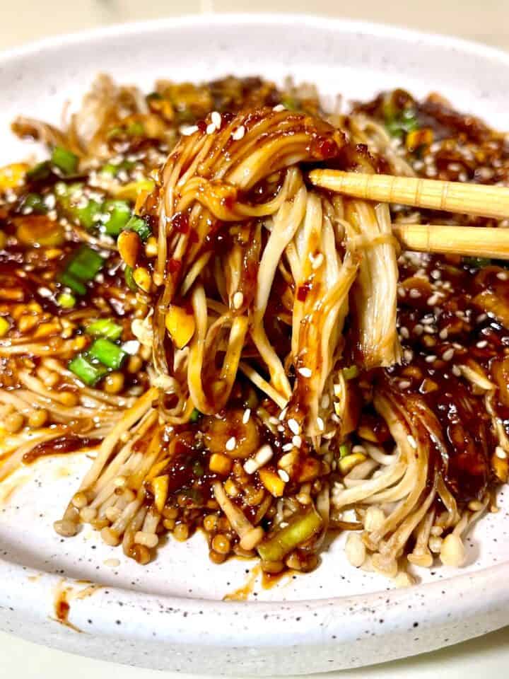 Quick & Easy Spicy Korean-Style Enoki Mushrooms - Make Pure Thy Heart
