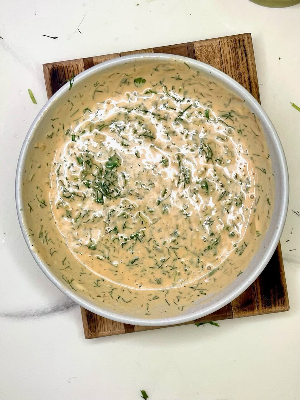 Creamy dill sauce with fresh herbs for healthy and delicious dressing or dip. Made with natural ingredients for wholesome living.