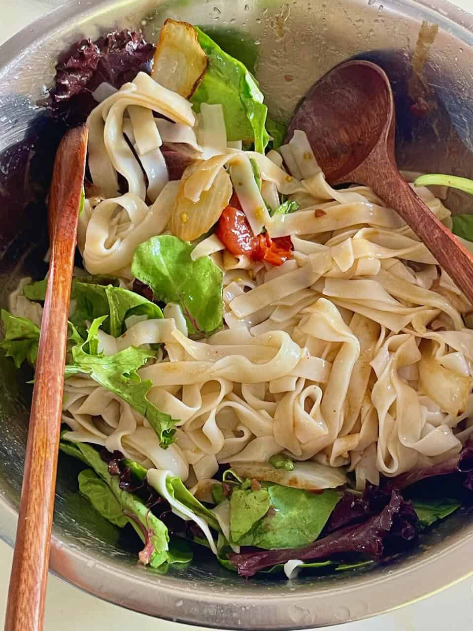 Handmade vegetable salad noodles healthy plant-based nutritious wholesome gluten-free vegan delicious fresh green vegetables.