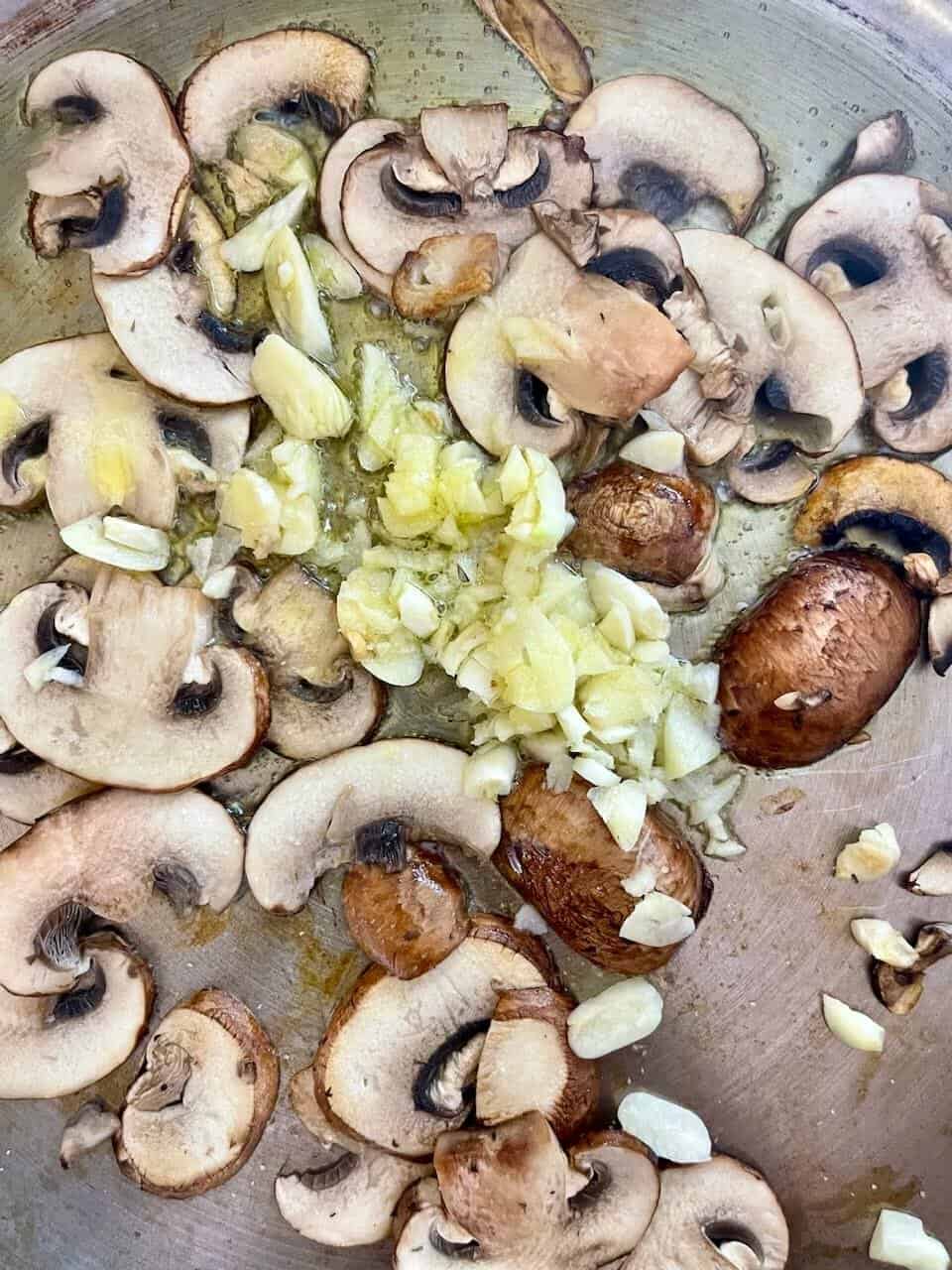 Sautéed mushroom and garlic mixture for healthy eating, cooking, and vegan recipes.