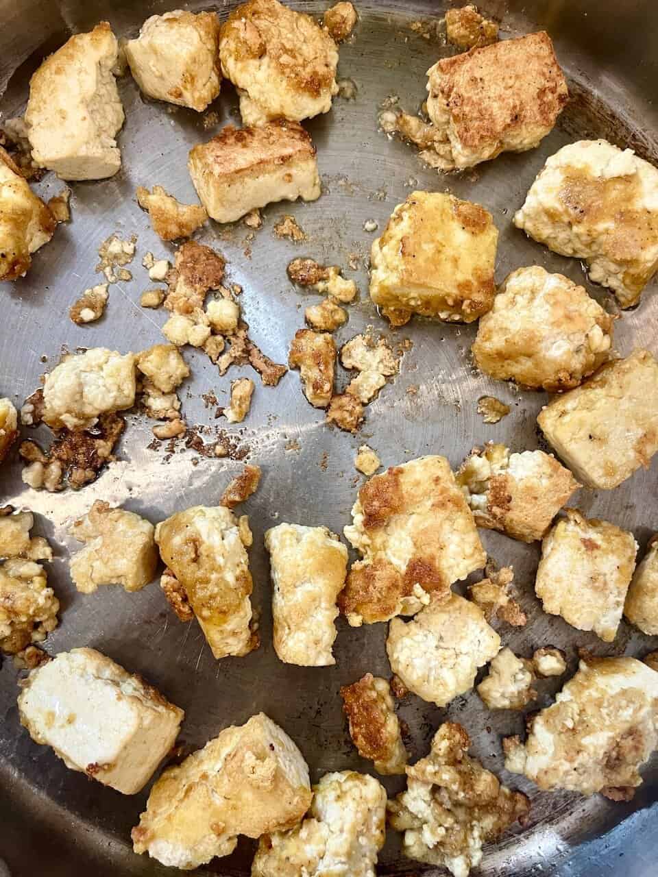 Savory tofu Scramble in a stainless steel skillet, healthy plant-based meal option, protein-rich vegan breakfast dish, Make Pure Thy Heart.