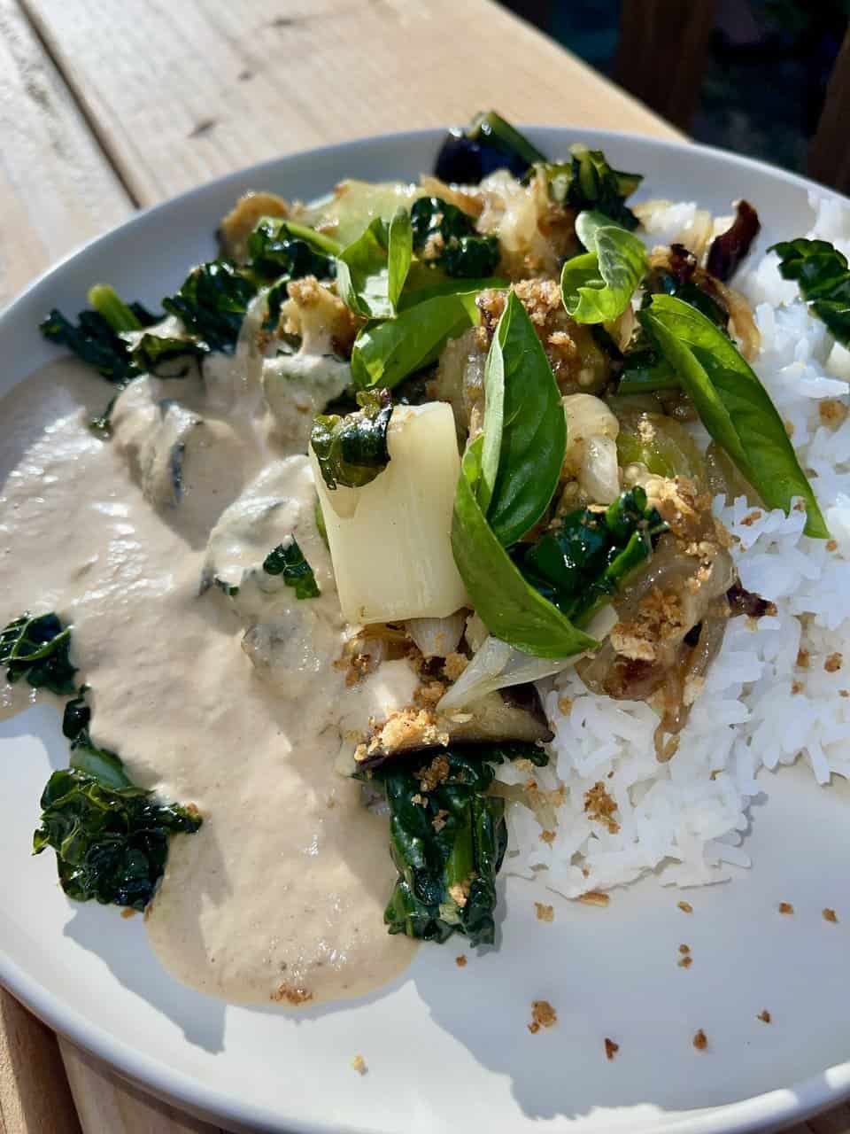 Seared Veggies with Shiitake Cashew Cream Sauce