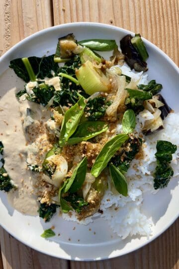 Seared Veggies with Shiitake Cashew Cream Sauce