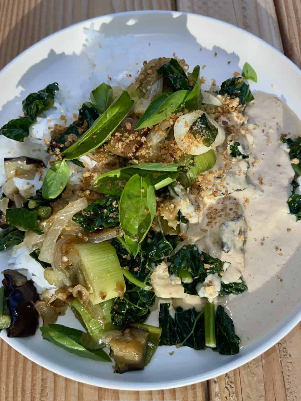 Seared Veggies with Shiitake Cashew Cream Sauce