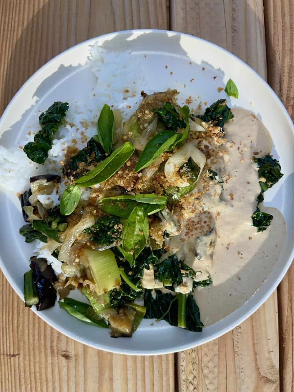 Seared Veggies with Shiitake Cashew Cream Sauce